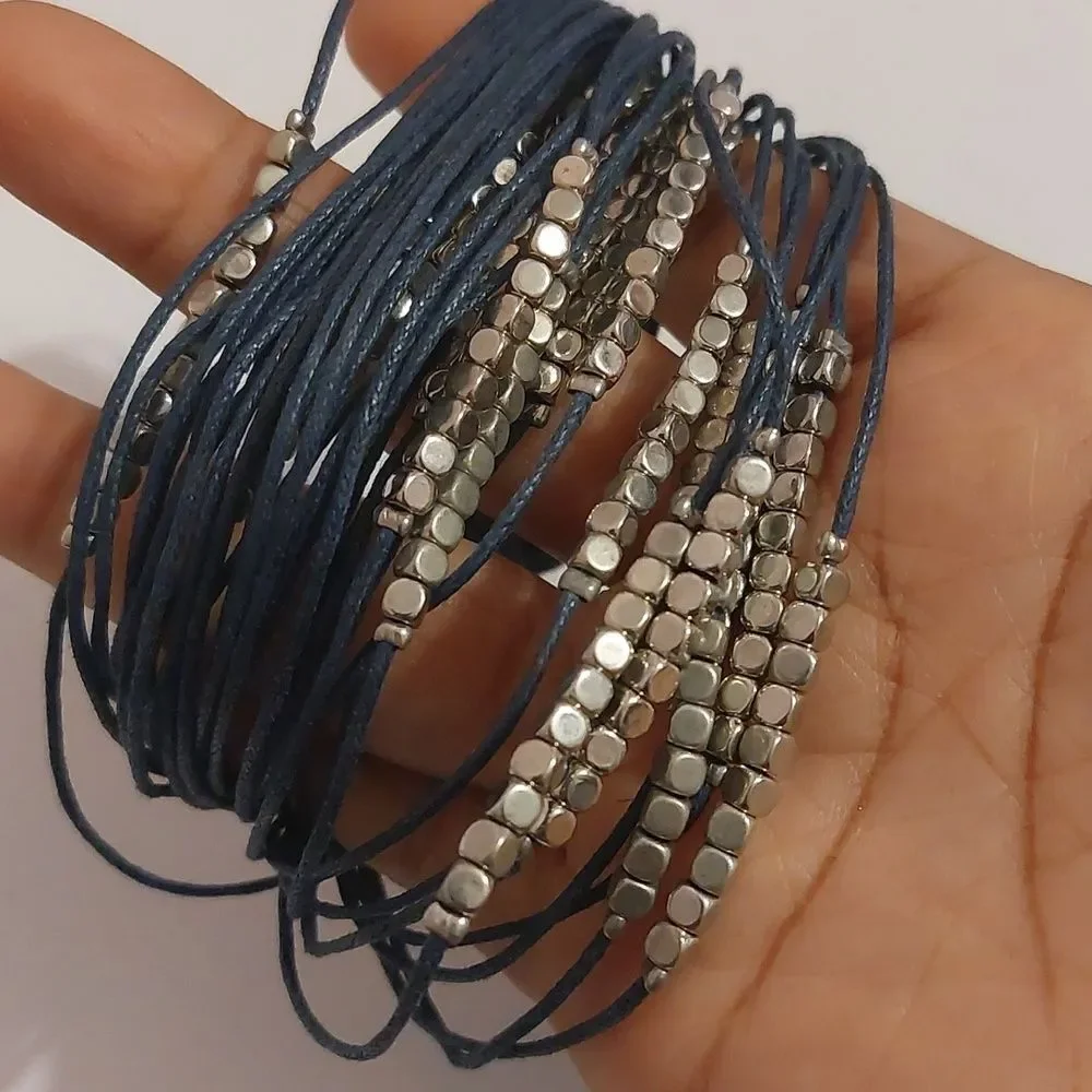 Multistrand Woven Cotton Cords Toggle Bracelets Silver Accent